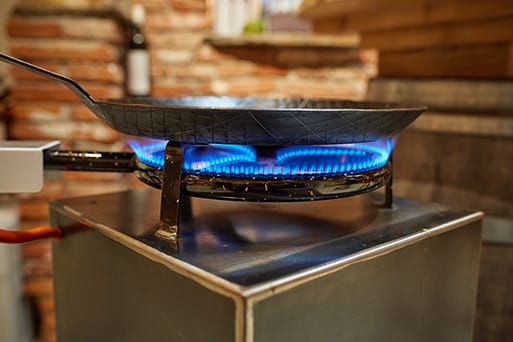 Pan on gas flame in the episcopal wine cellar at Seggau Castle